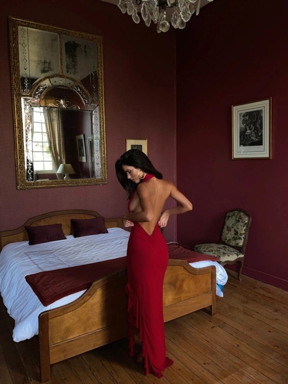Red Ruffled High-Low Halter Dress - Picture 2 of 4